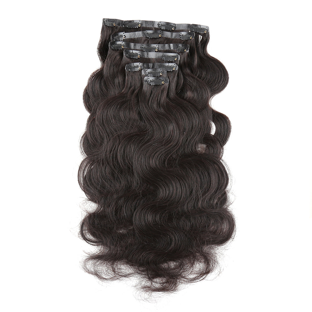 Natural Black 160G Seamless Clip-In Hair Extensions Body Wave