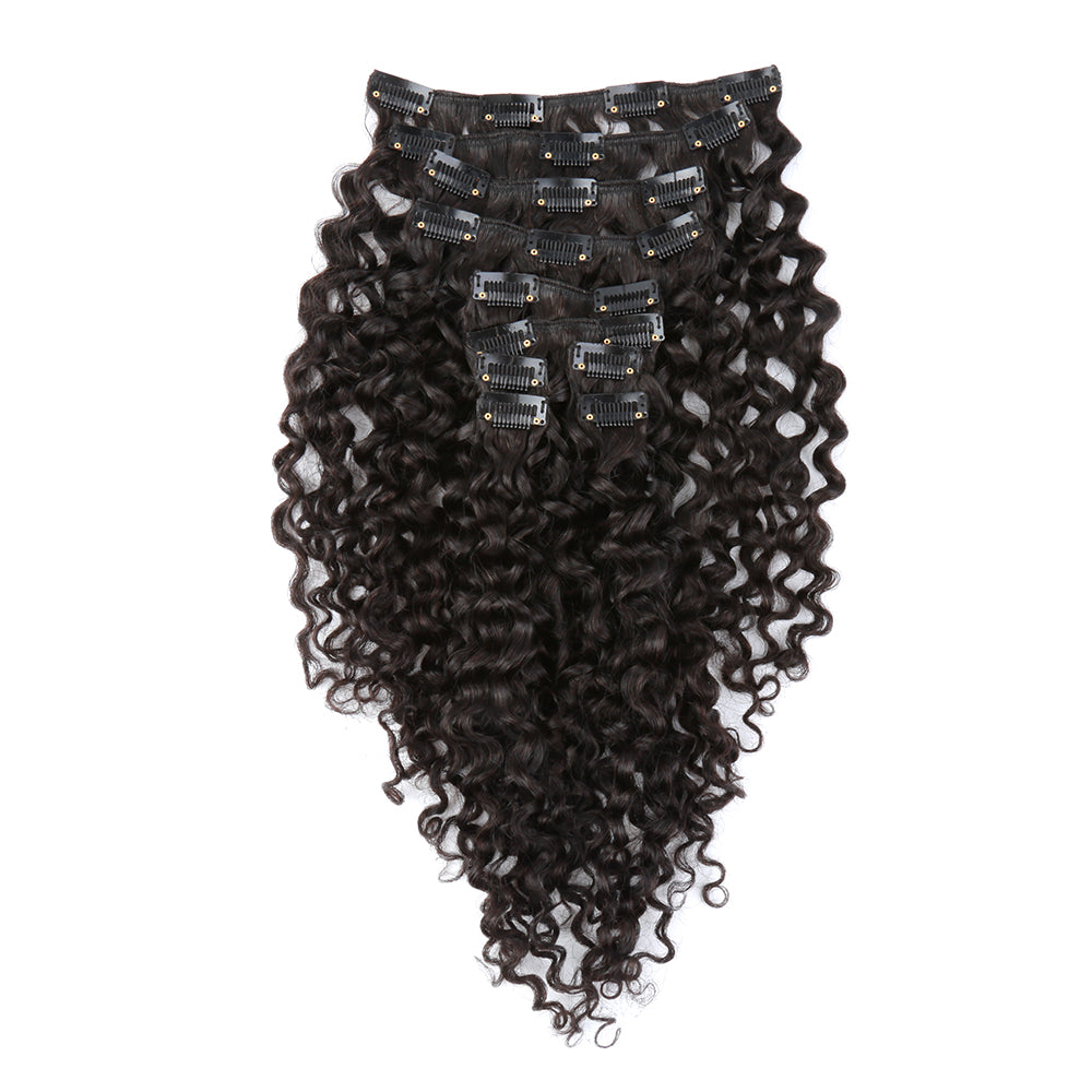 Natural Black 160G Clip-In Hair Extensions Curly Wave